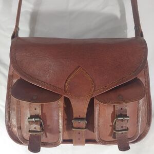 Good Condition Komal's Passion Leather Brown/Chocolate Leather Crossbody Bag
